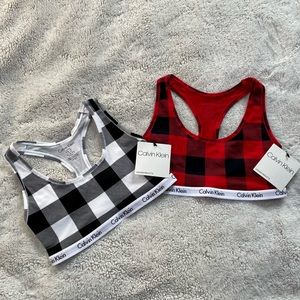 NWT|Calvin Klein Buffalo Plaid Signature Logo Unlined Bralette, Set of 2 [S]